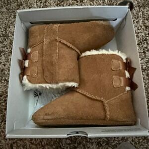 Ugg-Baby Bailey Bow Tie Chestnut Suede Booties Infant 4/5